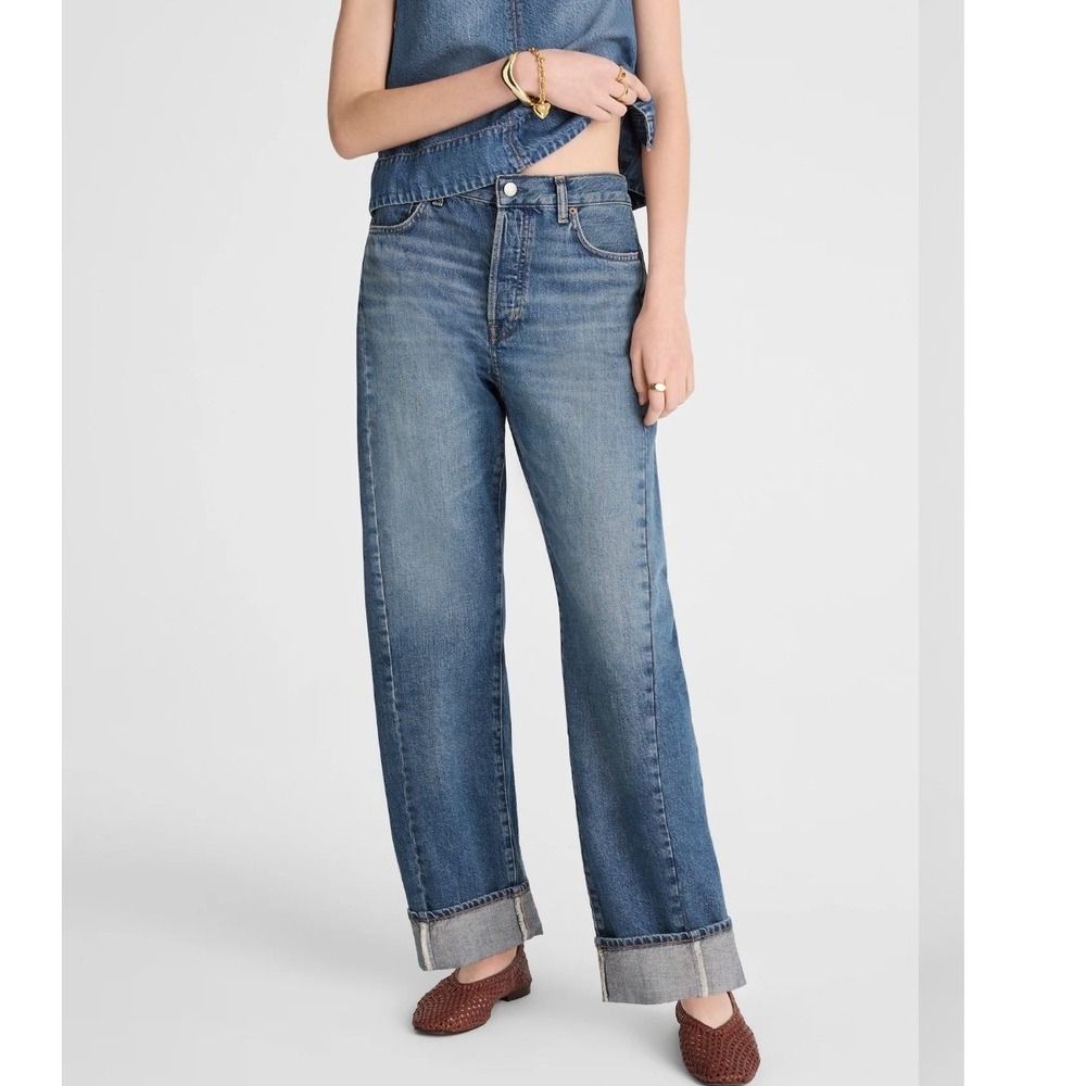 Madewell Petite Pieced Barrel-Leg Mosby Wash Blue Denim Jeans Women's Size 24P